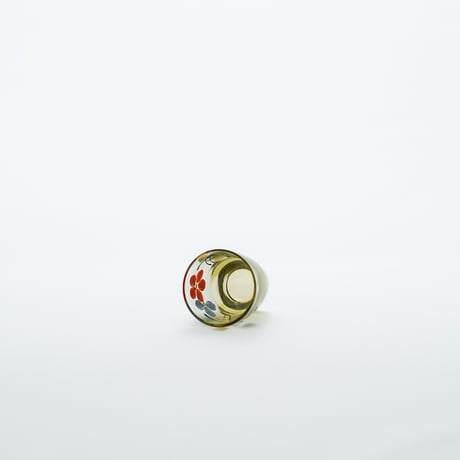 Kumela｜shot glass φ4.4cm｜yellow｜flower｜handpainted