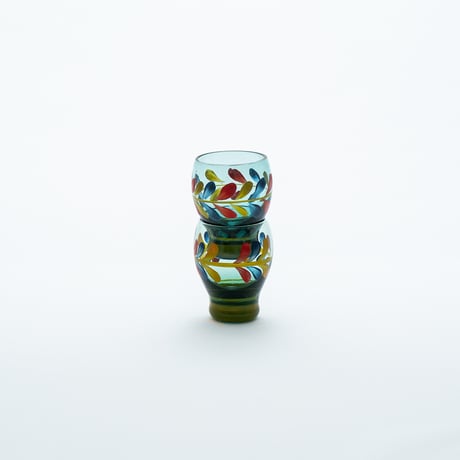 Kumela｜shot glass φ4.7cm｜blue｜flower｜handpainted