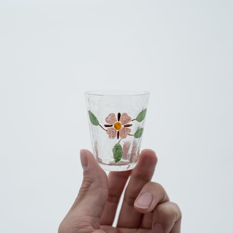 Kumela｜shot glass φ4.8cm｜pink flower｜handpainted