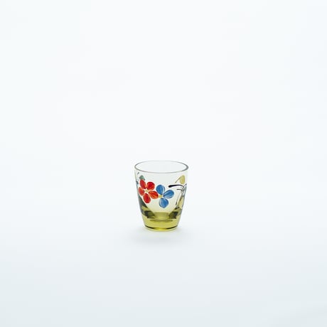Kumela｜shot glass φ4.4cm｜yellow｜flower｜handpainted