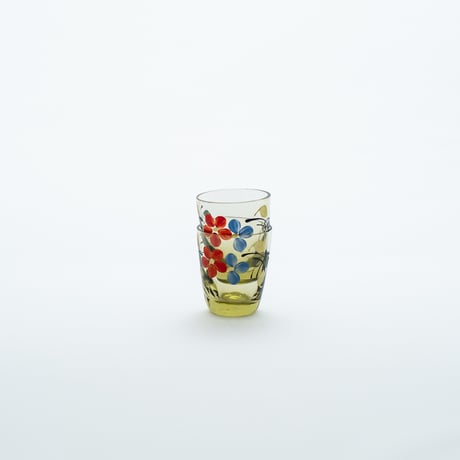 Kumela｜shot glass φ4.4cm｜yellow｜flower｜handpainted