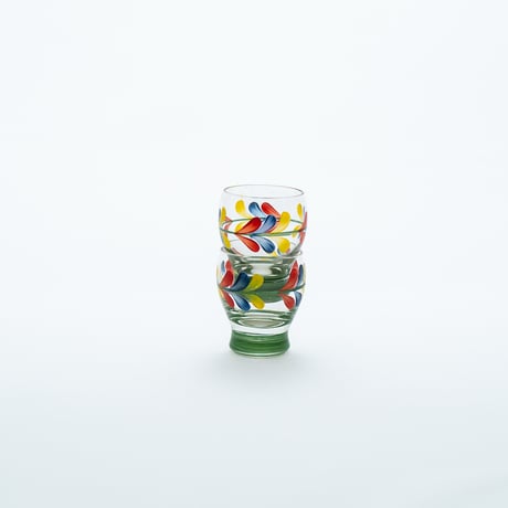 Kumela｜shot glass φ4.7cm｜green line｜flower｜handpainted