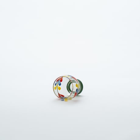 Kumela｜shot glass φ4.7cm｜green line｜flower｜handpainted