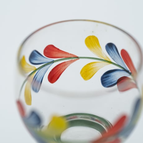 Kumela｜shot glass φ4.7cm｜green line｜flower｜handpainted
