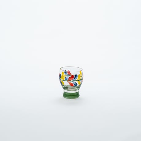 Kumela｜shot glass φ4.7cm｜green line｜flower｜handpainted