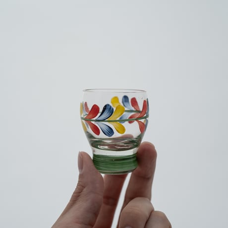 Kumela｜shot glass φ4.7cm｜green line｜flower｜handpainted