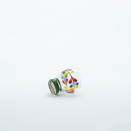 Kumela｜shot glass φ4.7cm｜green line｜flower｜handpainted