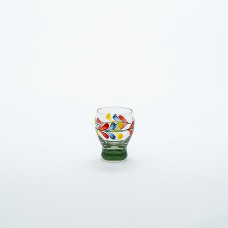 Kumela｜shot glass φ4.7cm｜green line｜flower｜handpainted