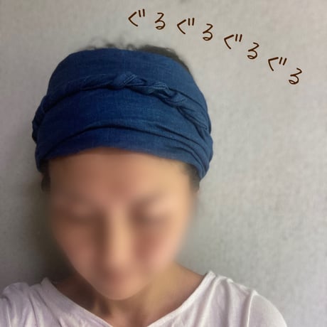 日本製 organic linen / arrange ribbon turban / 藍染め