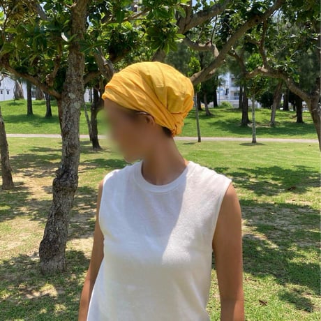 向日葵色　日本製　organic linen / arrange long ribbon turban
