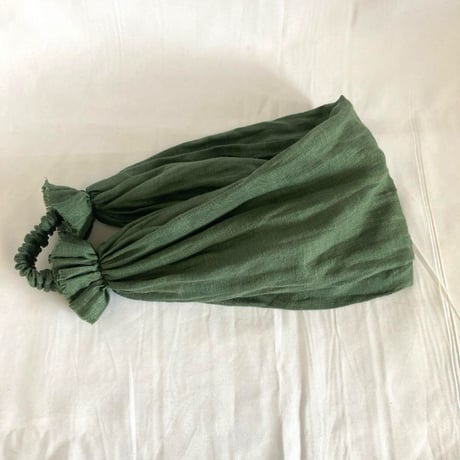 【完売】日本製　organic linen / 3way  くしゅくしゅturban / 抹茶色
