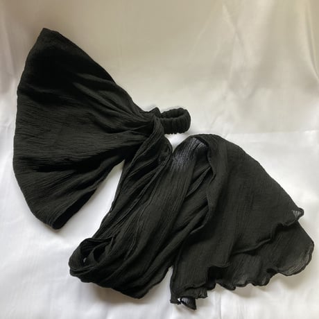 【完売】希少生地　arrange long ribbon turban / 釜染め　手染め　漆黒