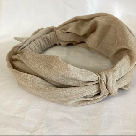 silk linen 細リボン/ arrange long ribbon turban / Greige