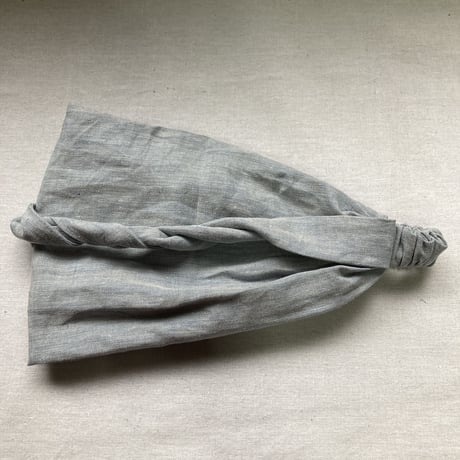 日本製 organic linen / ribbon turban / right blue gray