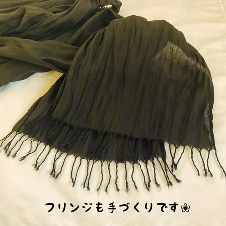 【完売】日本製　苧麻 / arrange long ribbon turban with fringe / BLACK