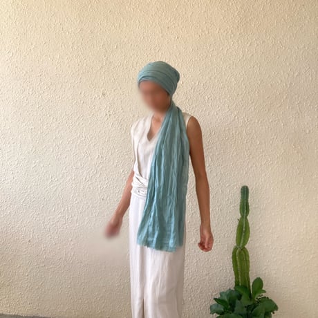 Organic linen / super long ribbon turban