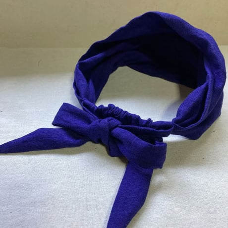 日本製 organic linen / ribbon turban / royal blue