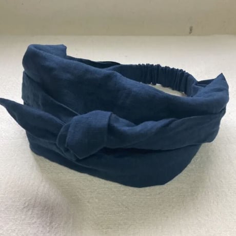 日本製 organic linen / ribbon turban / 藍鉄色