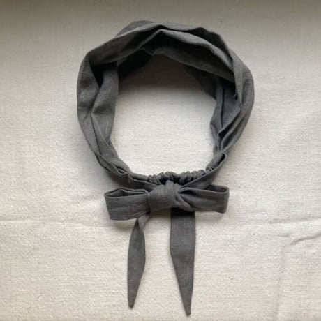 日本製organic linen / ribbon turban / asphalt gray