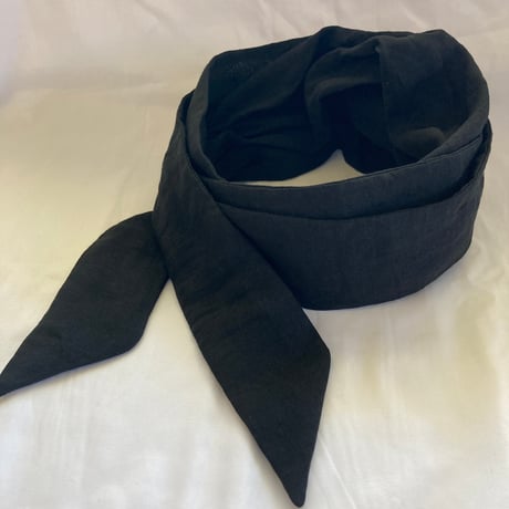 organic linen/ arrange long ribbon turban/ BLACK