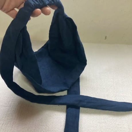 日本製 organic linen / ribbon turban / 藍鉄色