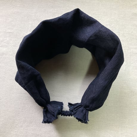 【再入荷】日本製 organic stretch linen / くしゅくしゅ turban / indigo
