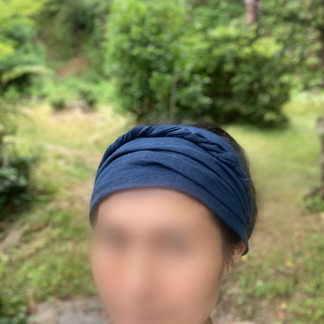 日本製 organic linen / ribbon turban / 藍鉄色