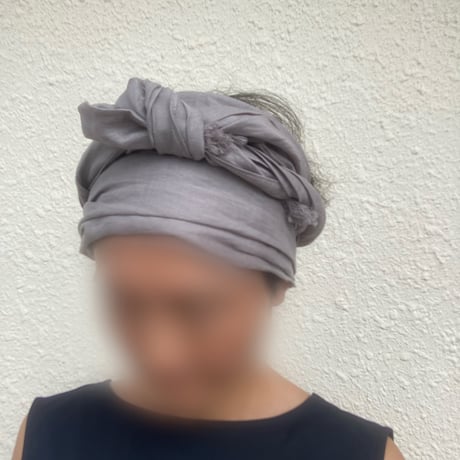 organic linen / arrange ribbon turban / silver gray
