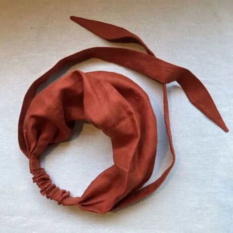 日本製 organic linen / arrange ribbon turban / terracotta