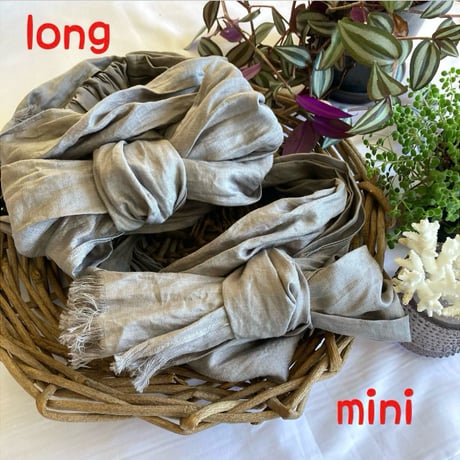 organic linen / arrange long ribbon turban / silver gray