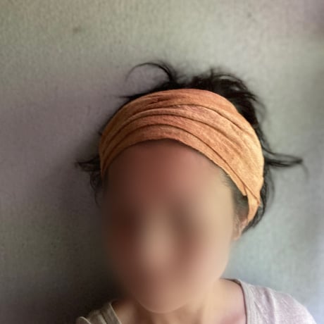 手紡ぎ　手織り　泥染め / ribbon turban
