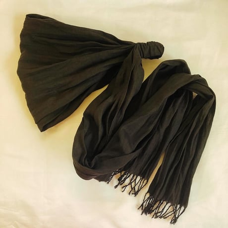 【完売】日本製　苧麻 / arrange long ribbon turban with fringe / BLACK