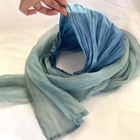 京都産　リネン / arrange long ribbon turban / 手染め　藍染