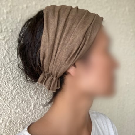 完売　日本製　organic linen / 3wayくしゅくしゅターバン　/ khaki brown