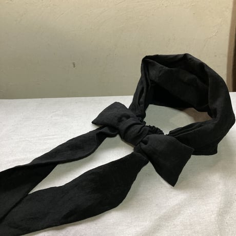 LONG ribbon turban / 日本製 organic linen / BLACK