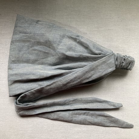 日本製 organic linen / ribbon turban / right blue gray