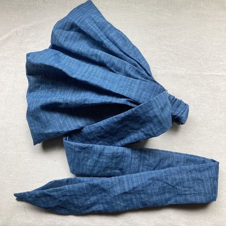 long ribbon turban / 日本製 organic  linen / vintage blue