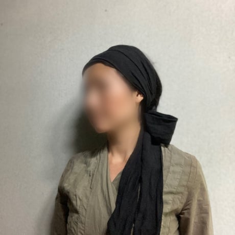 LONG ribbon turban / 日本製 organic linen / BLACK