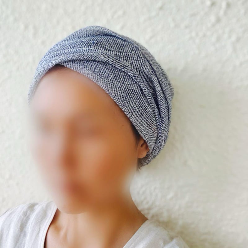尾州リネンメッシュ 藍 / arrange long ribbon turban | 珊檀果s