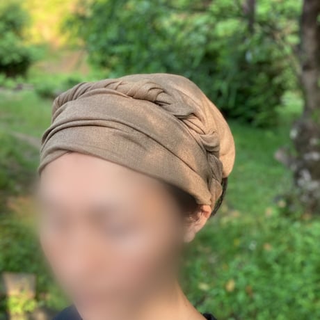 日本製organic linen / long ribbon turban / pecan nuts