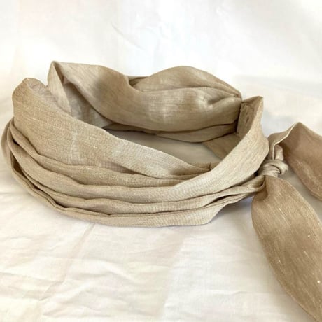 silk linen 細リボン/ arrange long ribbon turban / Greige
