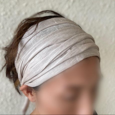 silk linen 細リボン/ arrange long ribbon turban / Greige