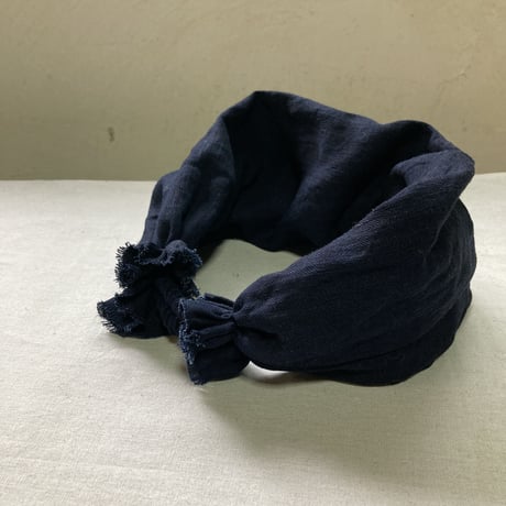 【再入荷】日本製 organic stretch linen / くしゅくしゅ turban / indigo