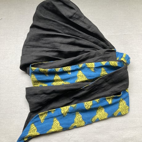 ハンドブロックプリント×日本製 organic linen / arrange ribbon turban