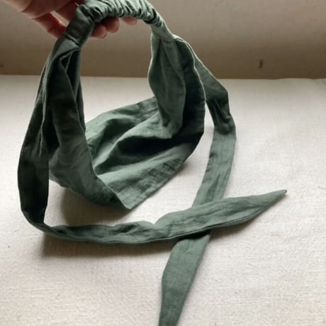 日本製 organic linen / ribbon turban / 抹茶