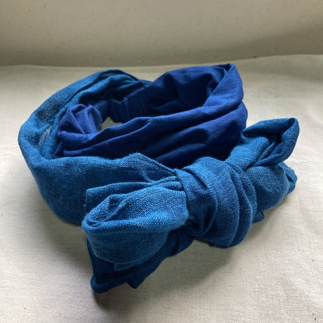 ラスト１枚！　藍染 / 日本製organic linen Gaze / long ribbon  turban