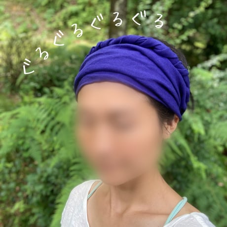 日本製 organic linen / ribbon turban / royal blue
