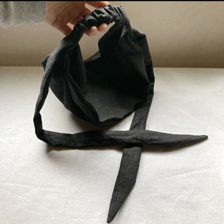 日本製organic linen / ribbon  turban / black