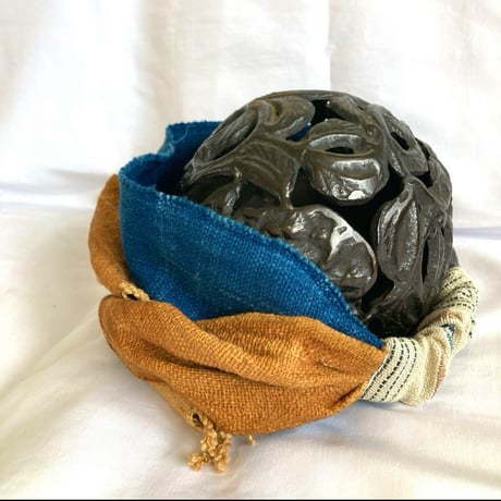 手紡ぎ手織り綿花　/arrange ribbon turban /  藍染　泥染め　草木染め