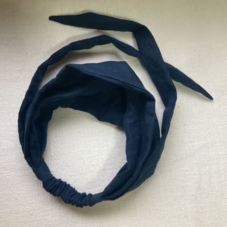 日本製 organic linen / ribbon turban / 藍鉄色